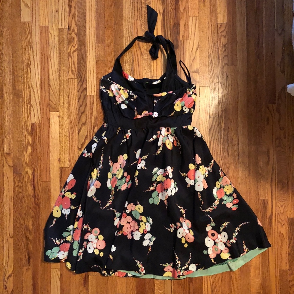 Black and floral patterned halter dress